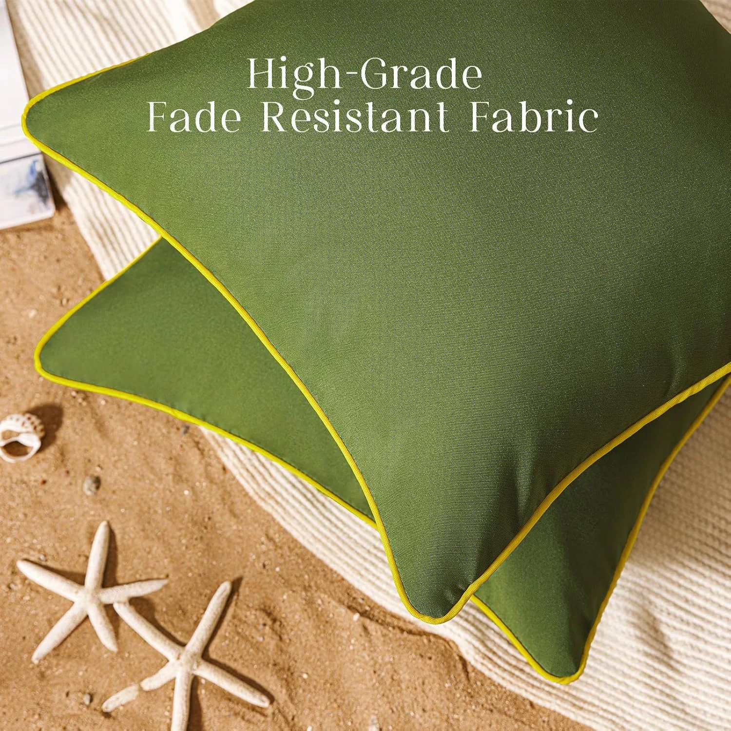 Phantoscope Pack of 2 Outdoor Waterproof Throw Pillow Covers with Contrast Piping, Decorative Square Cushion Case Patio Pillows for Couch Tent Sunbrella, Dark Green 20x20 inches
