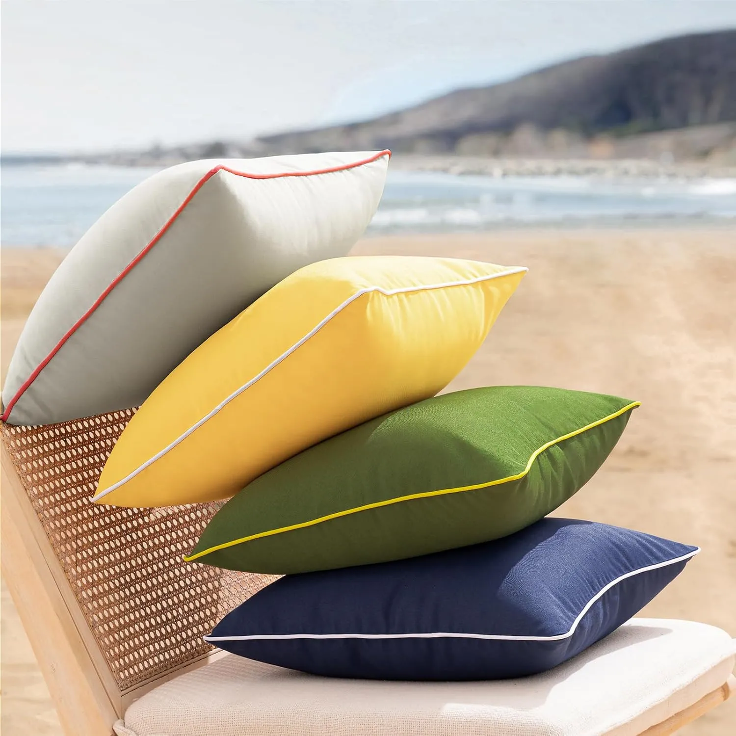 Phantoscope Pack of 2 Outdoor Waterproof Throw Pillow Covers with Contrast Piping, Decorative Square Cushion Case Patio Pillows for Couch Tent Sunbrella, Dark Green 20x20 inches