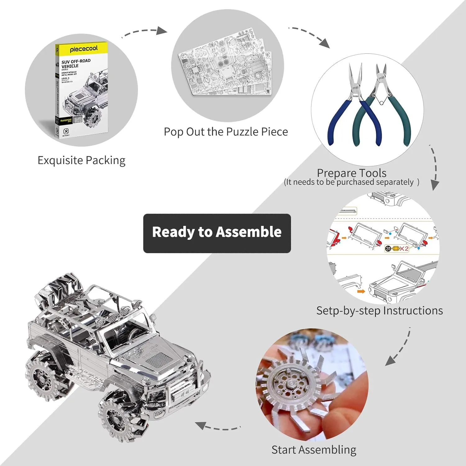 Piececool 3D Metal Puzzle SUV Car Model Kits, Vehicle Car Models Building Kit, Brain Teaser 3D Puzzle Toys DIY Craft Kits, Birthday for Teens Men Women, 157 Pcs