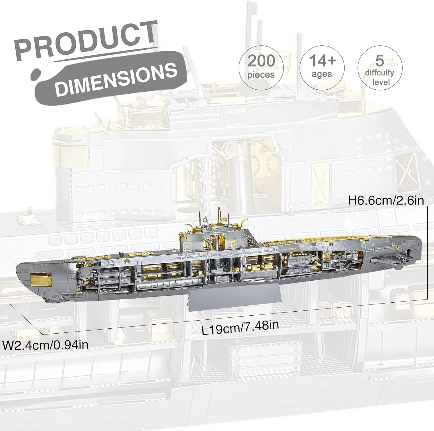 Piececool 3D Metal Puzzles for Adults, Military Submarine Metal Model Building Kits for Stress Relax, Great Christmas Birthday Gifts