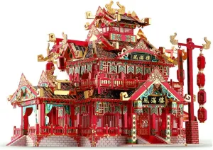 Piececool 3D Puzzles for Adults Metal Model Kits, Chinese Ancient Reataurant 3D Metal Puzzle, Traditional Architecture Building Puzzle DIY Toys, Great Gift Idea-215 Pcs