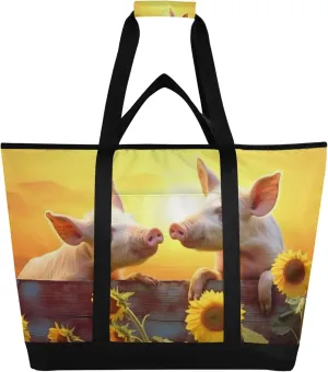 Pig Reusable Insulated Cooler Bag with Ice Pack Compartment - Large 47L Waterproof Thermal Grocery Tote for Picnic Beach Camping Lunch Storage