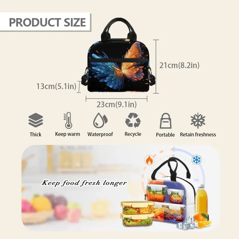 Pigment Splash Butterfly Lunch Box for Adults, Orange Blue Contrast Butterflies Thermal Lunchbox Waterproof Cooler Bag, Aesthetic Art Animal 6L Lunch Pail for Work