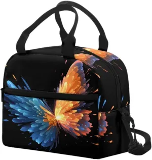 Pigment Splash Butterfly Lunch Box for Adults, Orange Blue Contrast Butterflies Thermal Lunchbox Waterproof Cooler Bag, Aesthetic Art Animal 6L Lunch Pail for Work