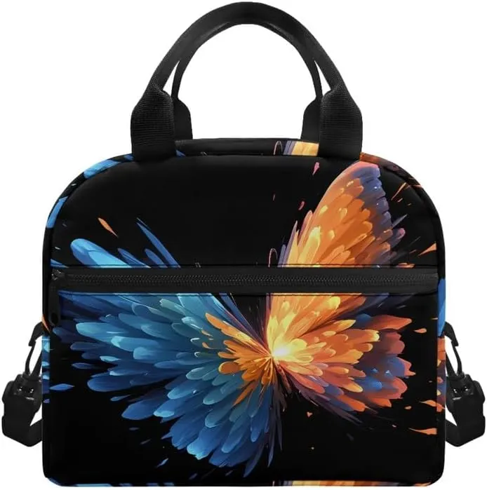 Pigment Splash Butterfly Lunch Box for Adults, Orange Blue Contrast Butterflies Thermal Lunchbox Waterproof Cooler Bag, Aesthetic Art Animal 6L Lunch Pail for Work