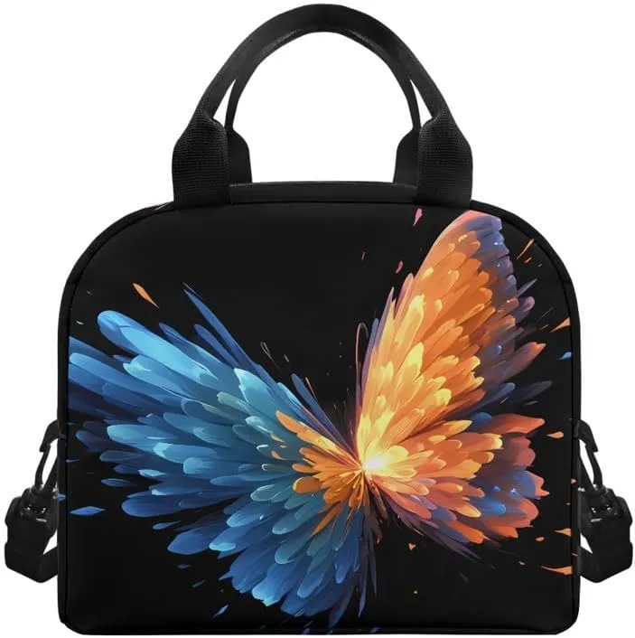 Pigment Splash Butterfly Lunch Box for Adults, Orange Blue Contrast Butterflies Thermal Lunchbox Waterproof Cooler Bag, Aesthetic Art Animal 6L Lunch Pail for Work
