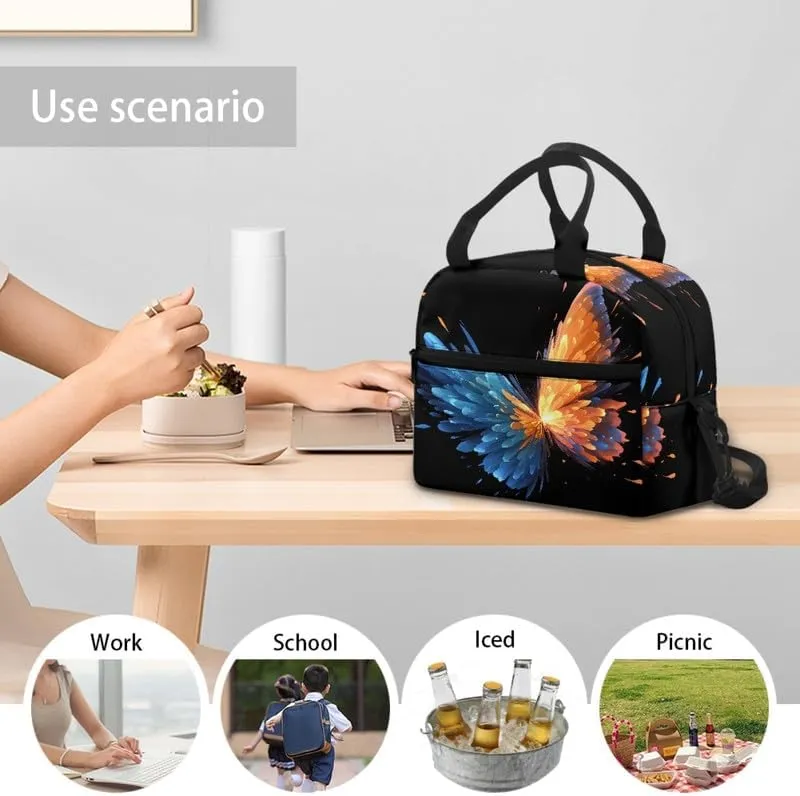 Pigment Splash Butterfly Lunch Box for Adults, Orange Blue Contrast Butterflies Thermal Lunchbox Waterproof Cooler Bag, Aesthetic Art Animal 6L Lunch Pail for Work