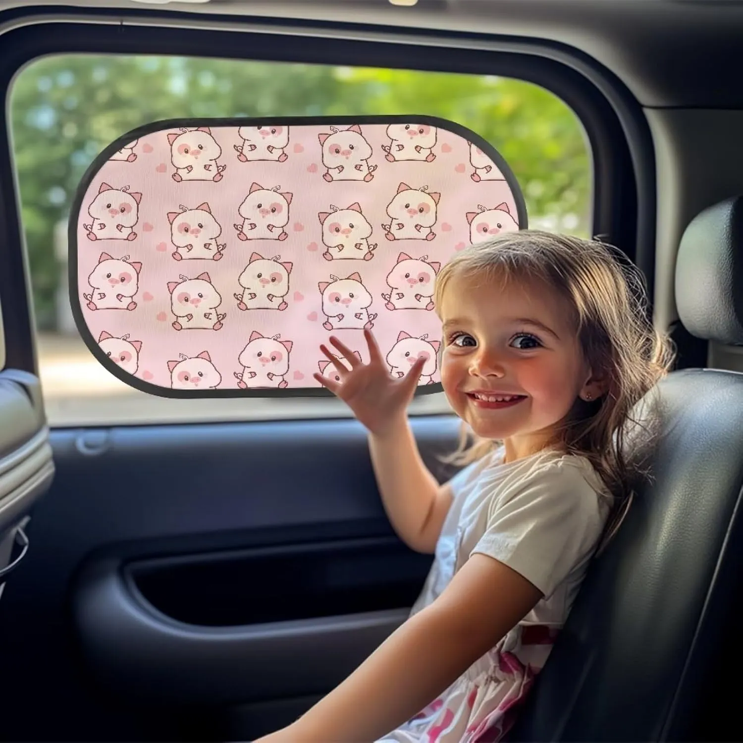 Pink Pig Love Car Sun Shade for Baby Kids 2 Pack Cling Side Window Car Rear Sunshades Universal with Storage Bag Sun Glare and UV Rays Protection