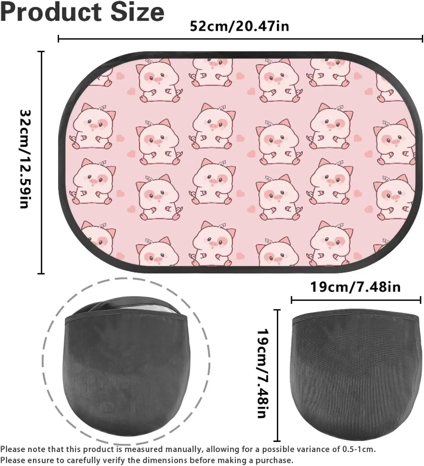 Pink Pig Love Car Sun Shade for Baby Kids 2 Pack Cling Side Window Car Rear Sunshades Universal with Storage Bag Sun Glare and UV Rays Protection
