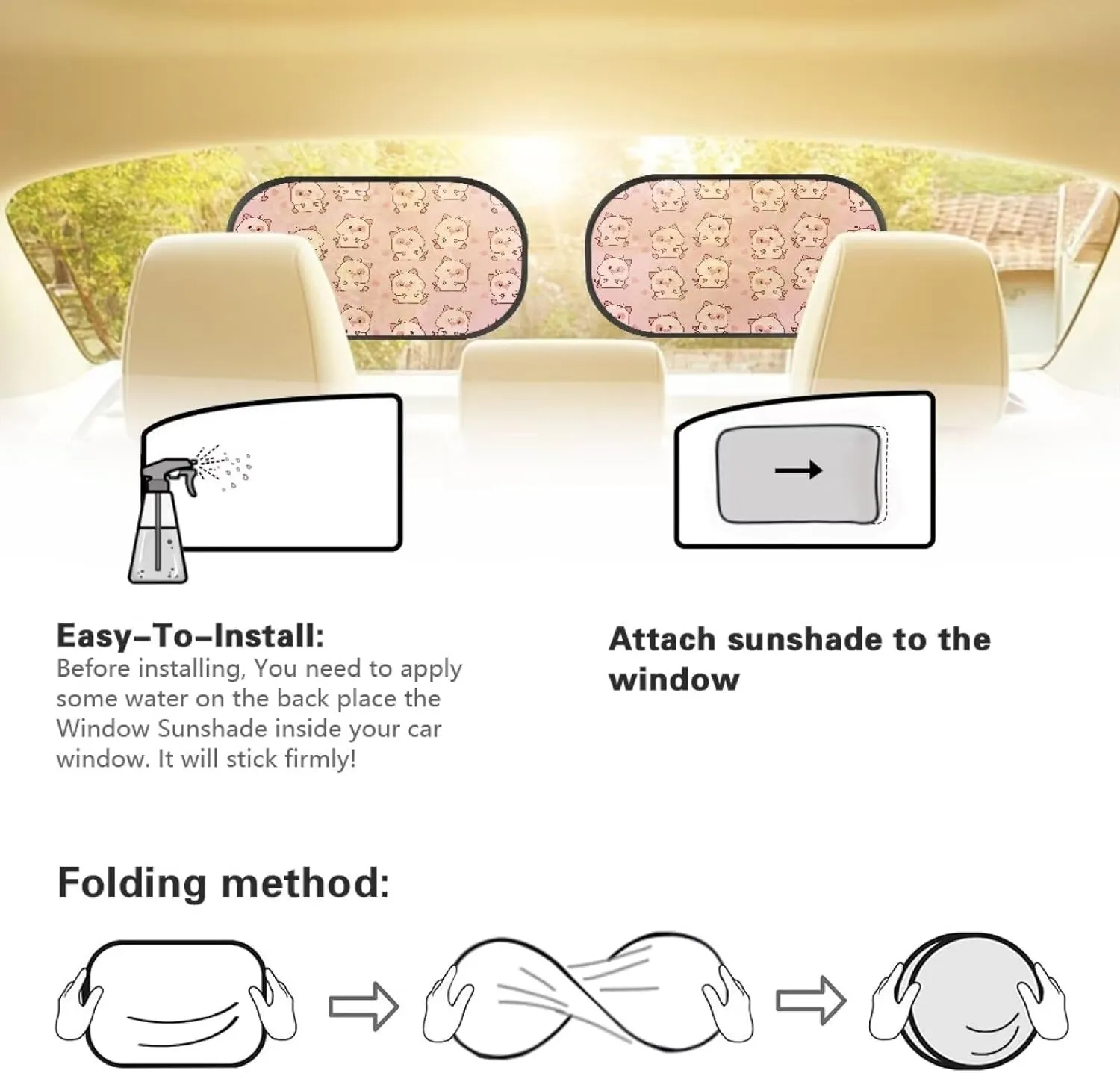 Pink Pig Love Car Sun Shade for Baby Kids 2 Pack Cling Side Window Car Rear Sunshades Universal with Storage Bag Sun Glare and UV Rays Protection