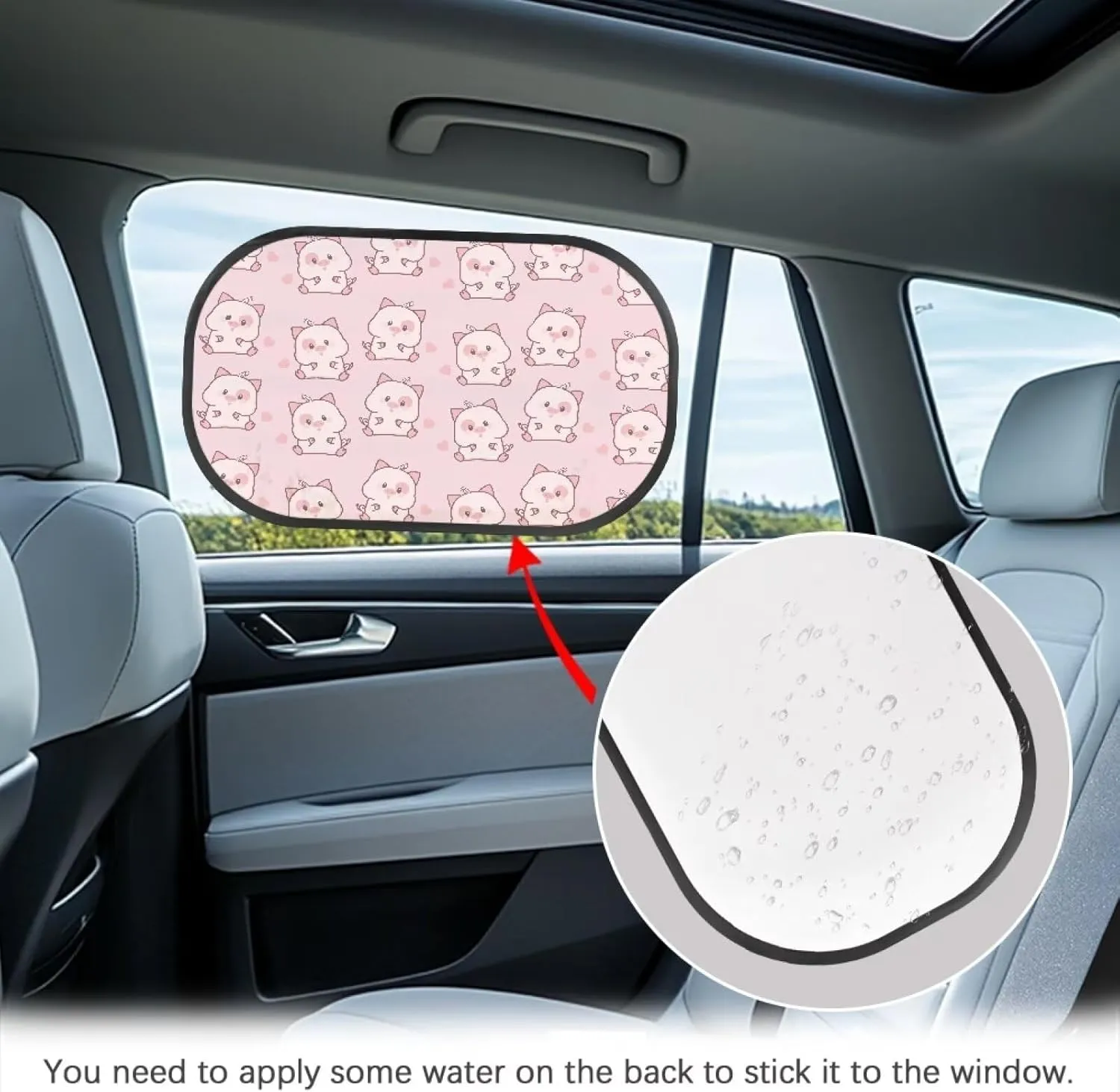 Pink Pig Love Car Sun Shade for Baby Kids 2 Pack Cling Side Window Car Rear Sunshades Universal with Storage Bag Sun Glare and UV Rays Protection