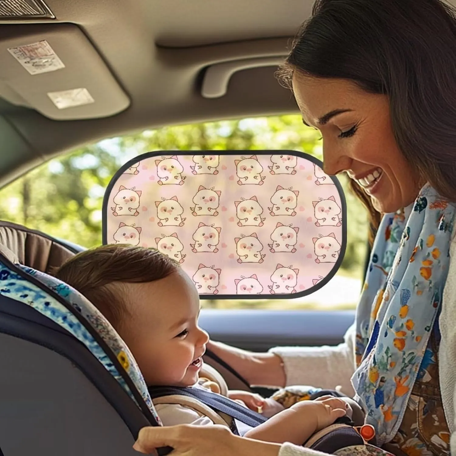 Pink Pig Love Car Sun Shade for Baby Kids 2 Pack Cling Side Window Car Rear Sunshades Universal with Storage Bag Sun Glare and UV Rays Protection