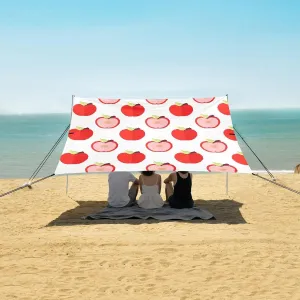 Pixel Apple Seamless Pattern Beach Canopy Tent Anti-UV & Wind Resistant, Camping Sun Shelter Easy Setup Portable,Outdoor Shade Tents with Sandbags,Sand Shovels,Ground Pegs & Stability Poles