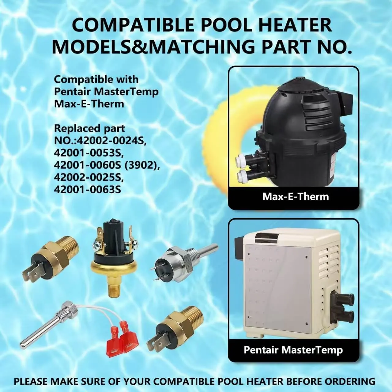Pool Heater Repair Kit 42002-0024S 42001-0063S 42001-0053S Heater Thermistor 42001-0060S 42002-0025S Replacement for Pentair Sta Rite MasterTemp &Max-E-Thermistors Pool Spa Hearter Repair Kit