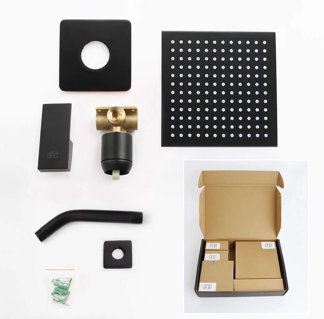 POP SANITARYWARE Matte Black Shower Faucet Set, Bathroom Rainfall Shower System with Stainless Steel Metal Showerhead, Single Function Shower Trim Kit with Rough-in Valve
