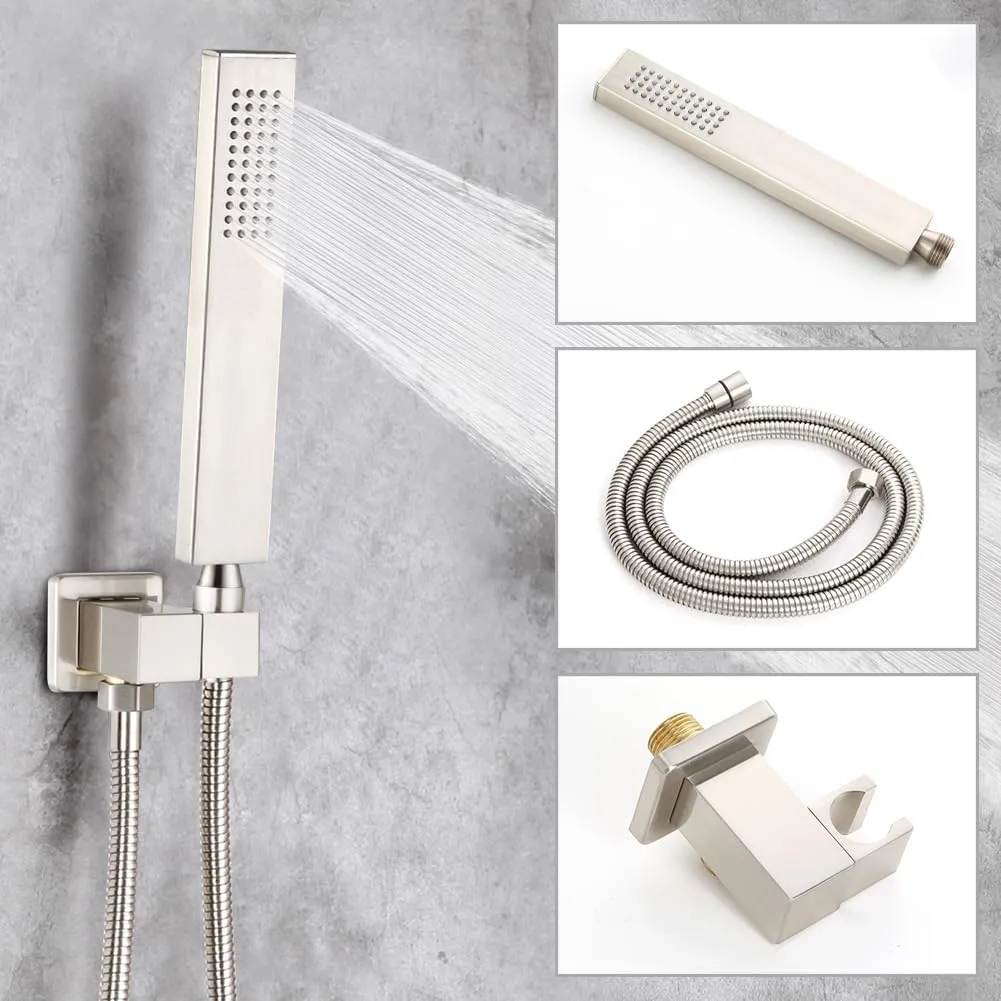 POP SANITARYWARE Shower Tub Faucet Set Brushed Nickel Bathroom 8 Inch Shower Head System with Tub Spout Wall Mounted Singe Handle Tub and Shower Trim Kit with Valve
