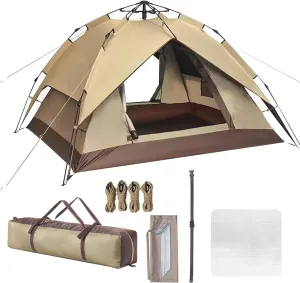 Pop-Up Camping Tent,Dome Tent,3-4 Person Family Tent with Carry Bag, Double Layer Family Camping Tent,Lightweight Tent for Camping, Traveling, Hiking, Outdoor(B)