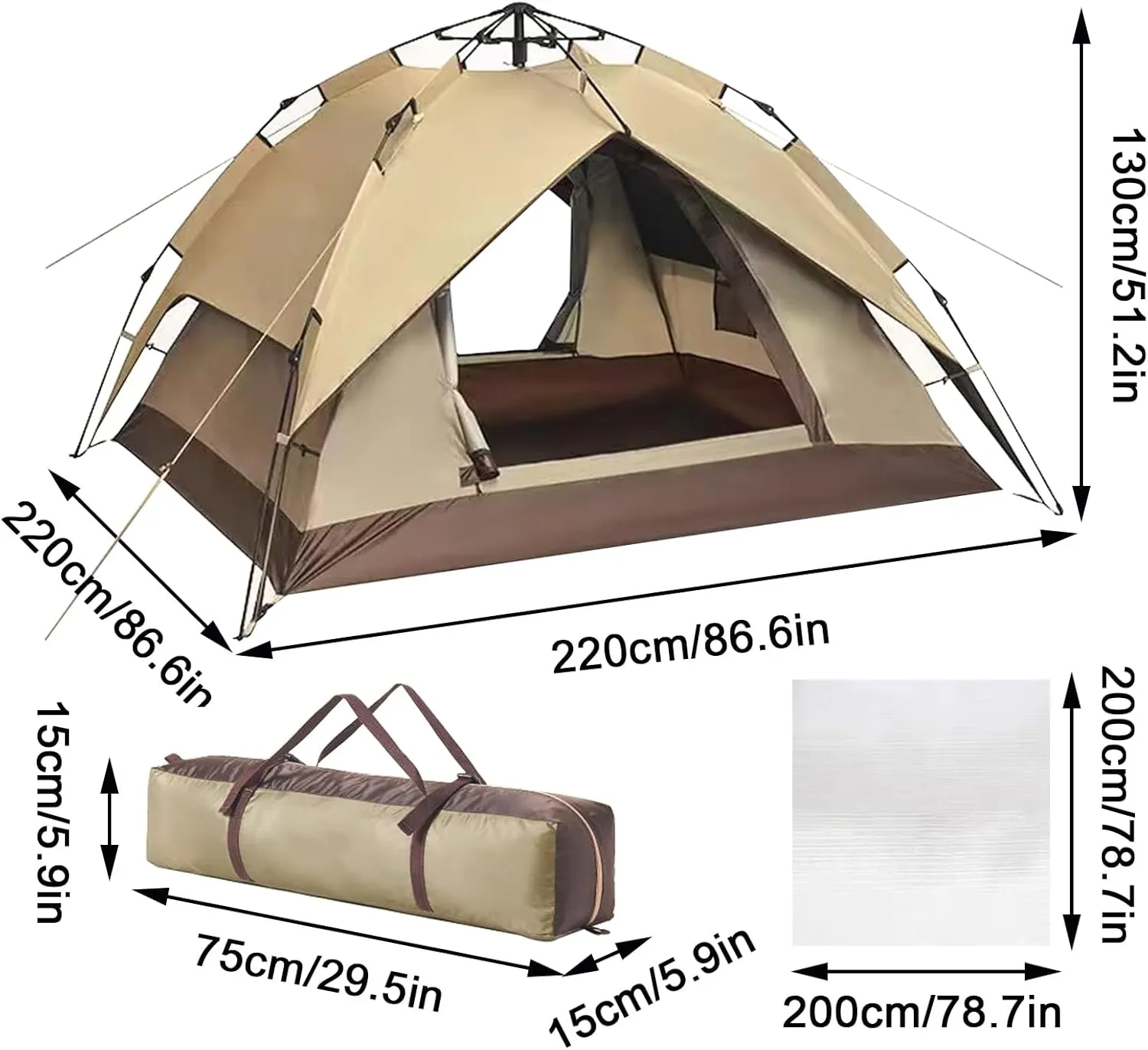 Pop-Up Camping Tent,Dome Tent,3-4 Person Family Tent with Carry Bag, Double Layer Family Camping Tent,Lightweight Tent for Camping, Traveling, Hiking, Outdoor(B)