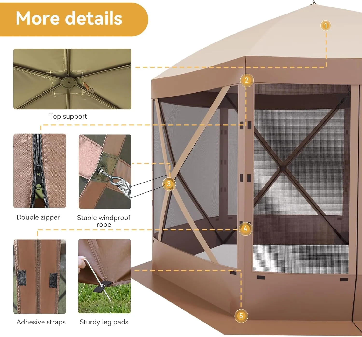 Pop Up Canopy Tent 6 Person Instant 10 x 10 ft Outdoor Mesh Screen Camping Gazebo Portable Shelter with Portable Carry Bag for Outdoor Camping, Beach, Picnic, Lawn and Backyard, Brown