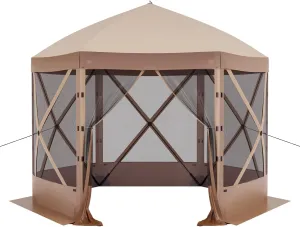Pop Up Canopy Tent 6 Person Instant 10 x 10 ft Outdoor Mesh Screen Camping Gazebo Portable Shelter with Portable Carry Bag for Outdoor Camping, Beach, Picnic, Lawn and Backyard, Brown