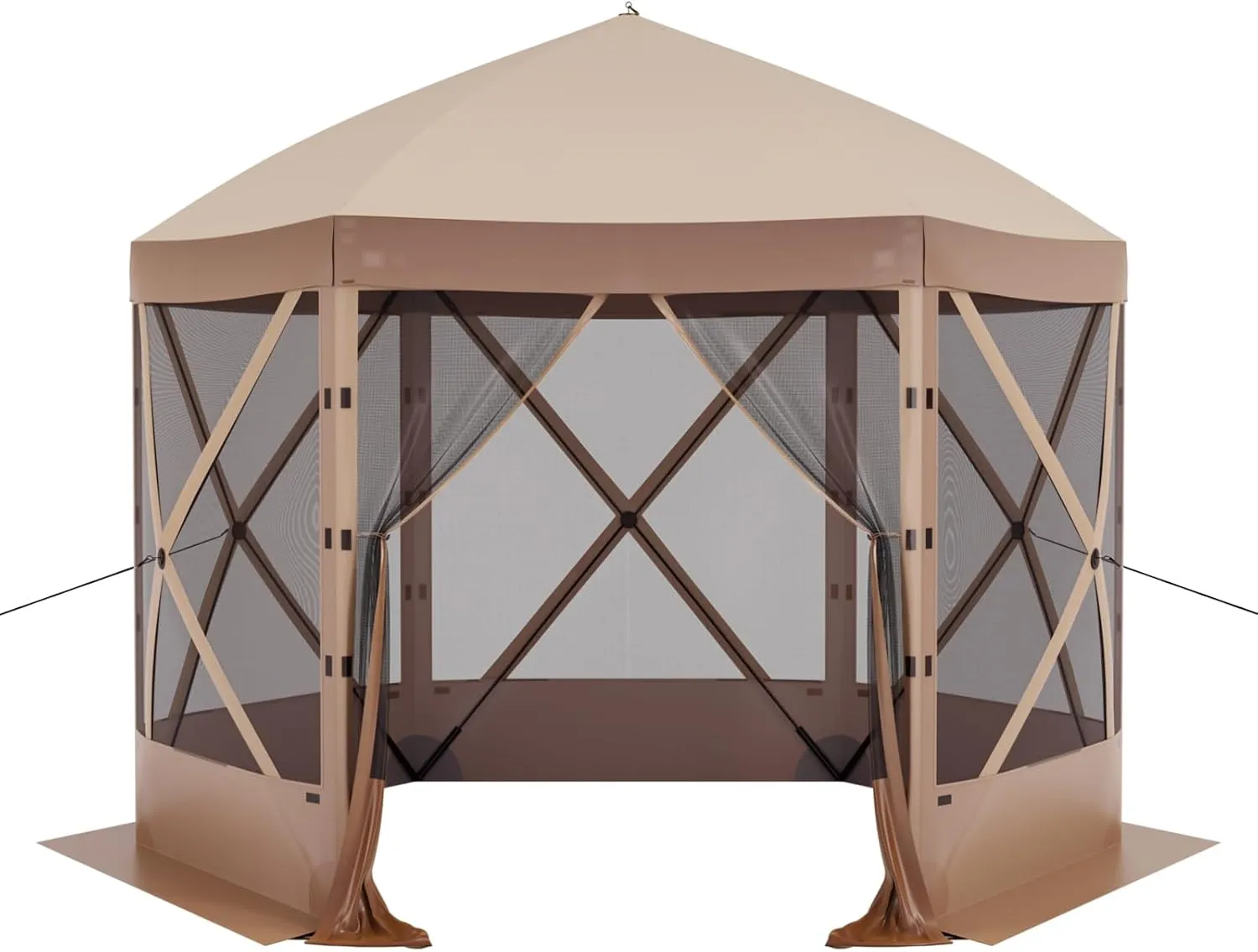 Pop Up Canopy Tent 6 Person Instant 10 x 10 ft Outdoor Mesh Screen Camping Gazebo Portable Shelter with Portable Carry Bag for Outdoor Camping, Beach, Picnic, Lawn and Backyard, Brown