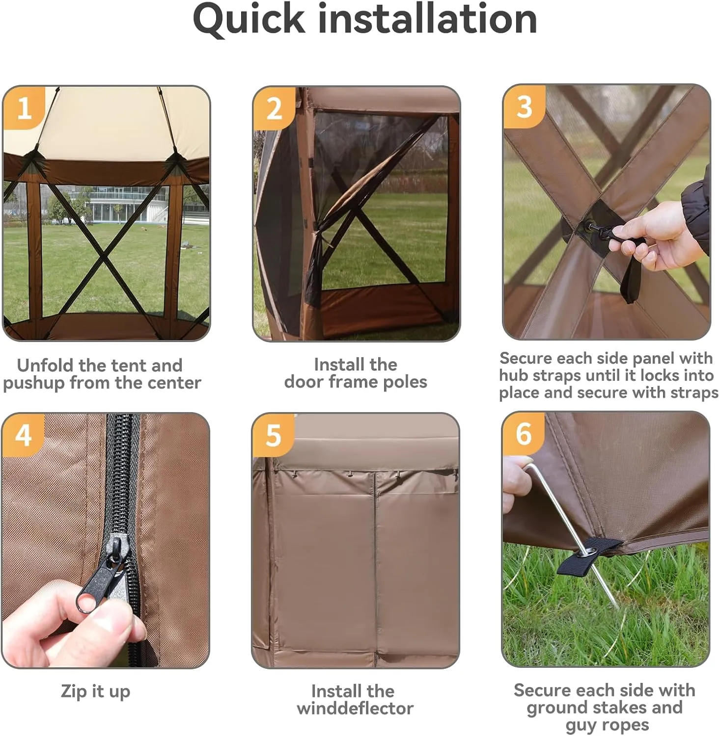 Pop Up Canopy Tent 6 Person Instant 10 x 10 ft Outdoor Mesh Screen Camping Gazebo Portable Shelter with Portable Carry Bag for Outdoor Camping, Beach, Picnic, Lawn and Backyard, Brown