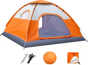 Pop Up Portable Beach Tent, Outdoor Instant Camping Tent with 2 Doors and 2 Windows, Sun Protection UPF50 , Canopy Shelter for Picnic, Beach, Camping (Color : Orange, Size : for 2-4 Person)