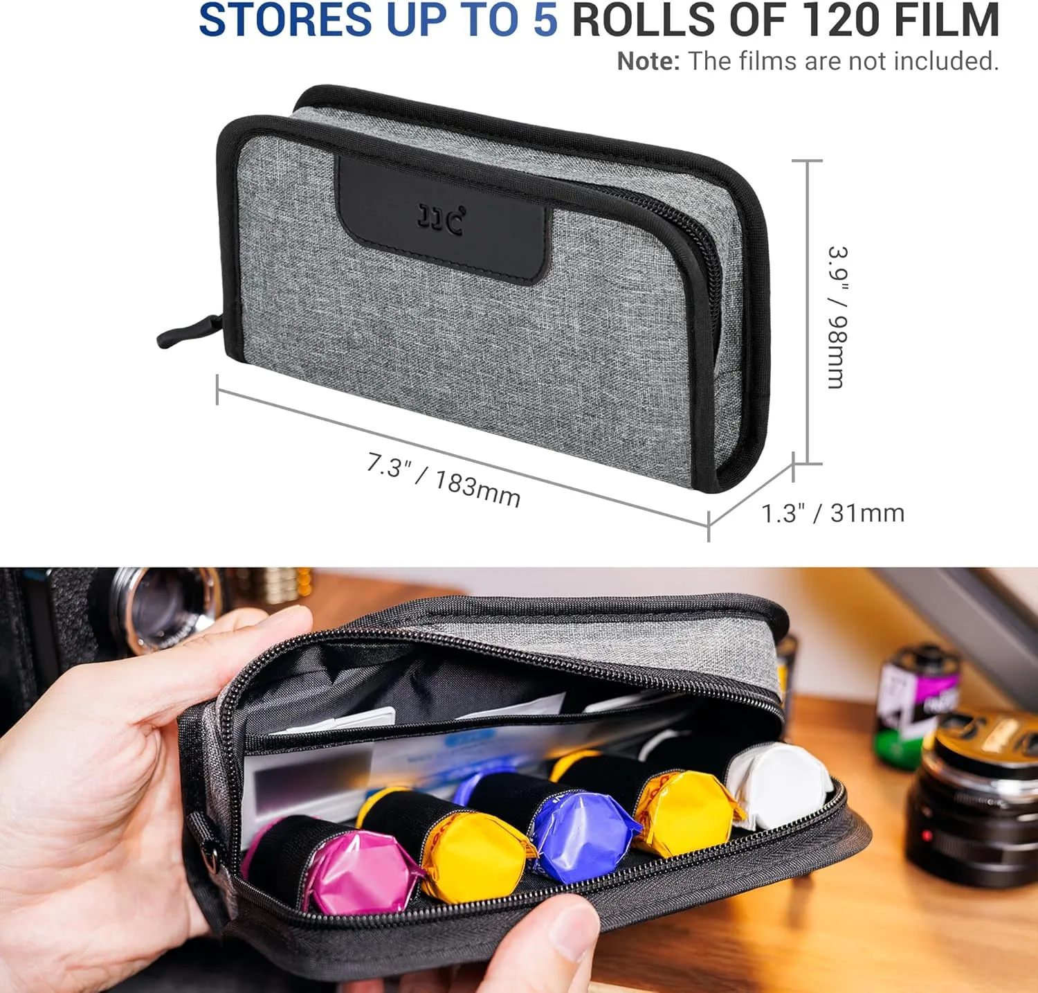 Portable 120 Film Case, Photographic Film Carrying Storage Case Pouch for 5 Rolls of 120 Medium-Format film, Compact Anti-dust Film Canister Bag with Belt Loop & Strap for Travel(Film Not Included)