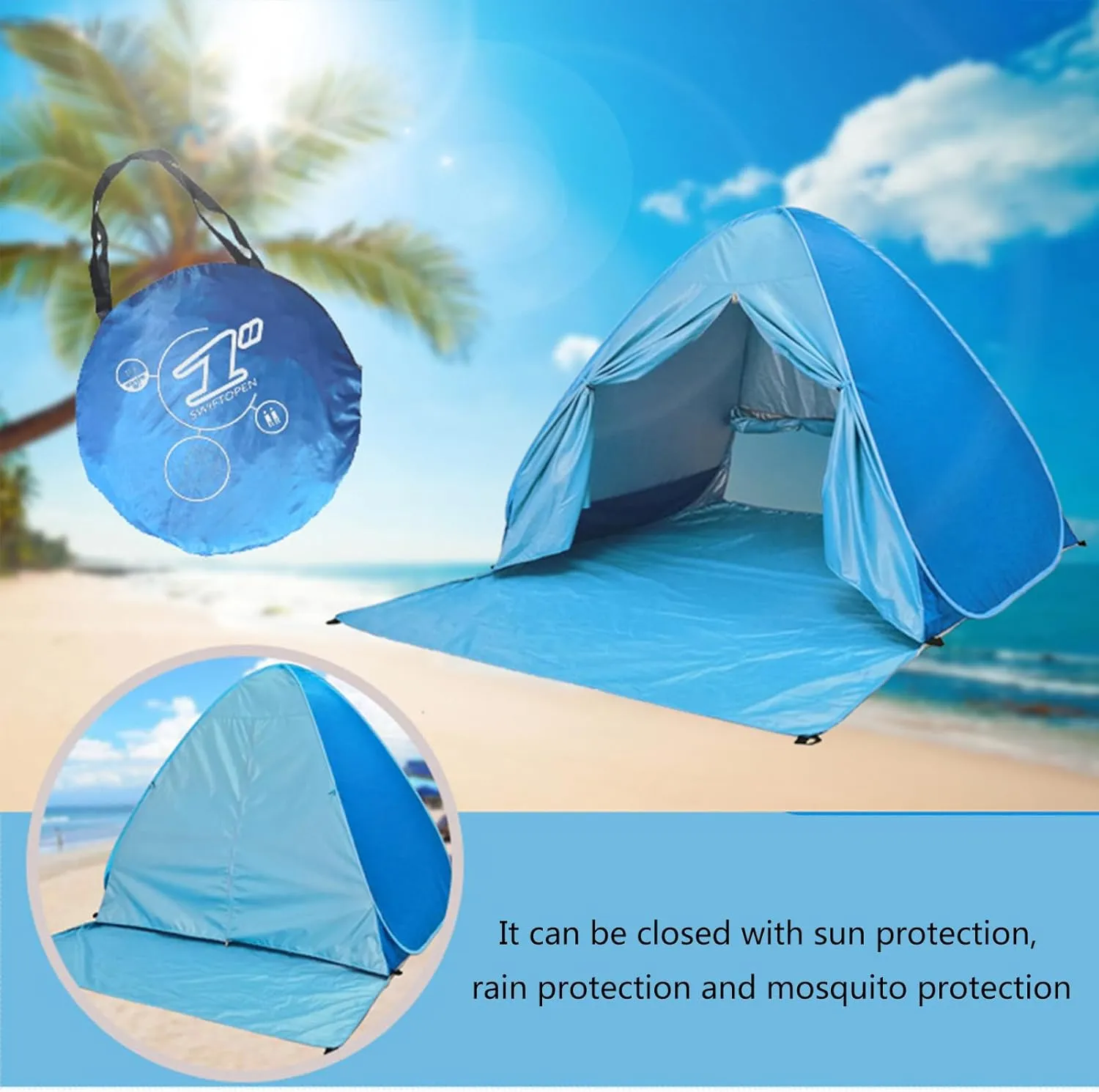 Portable Automatic Camping Tent 2-3 Persons Beach Tent Outdoor Quick Setup Tent with Carring Bag Camping Equipment