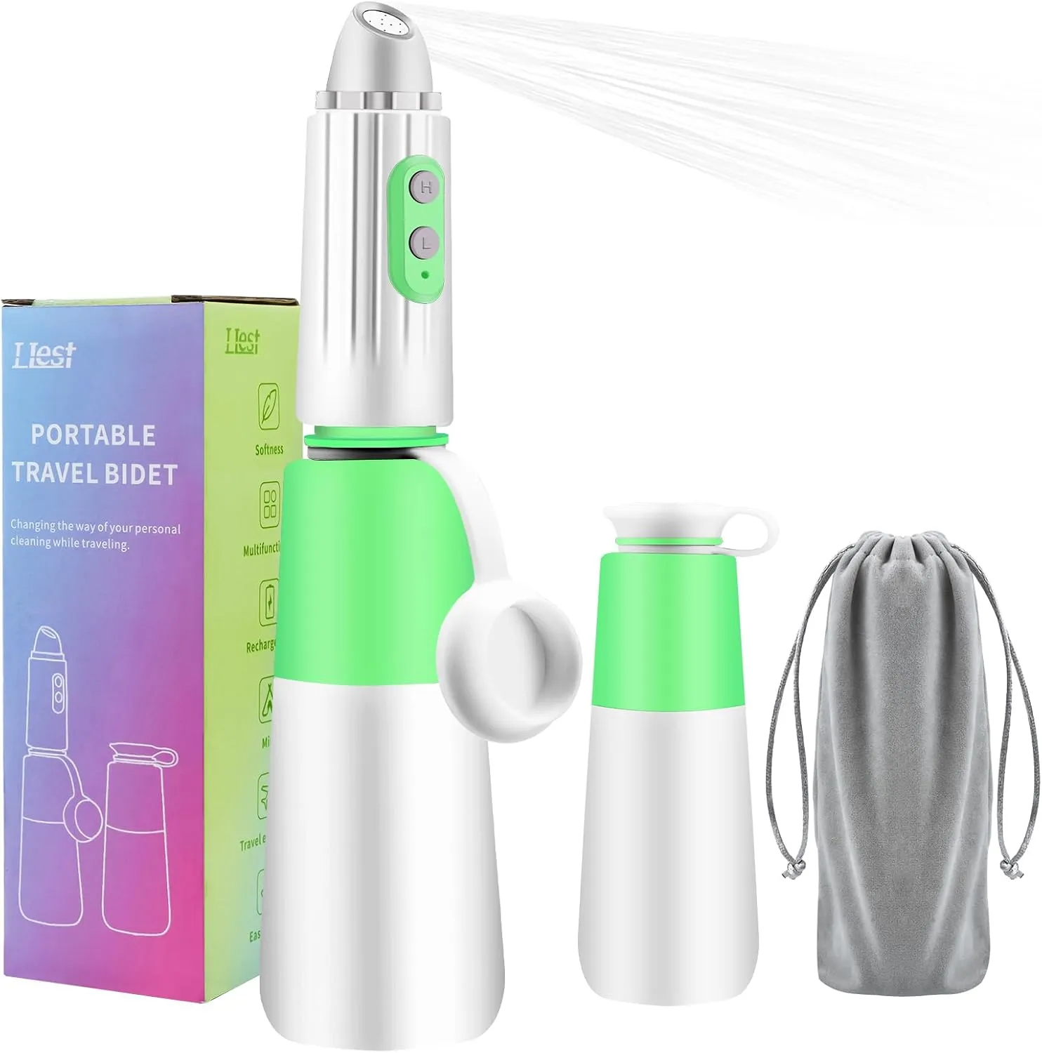 Portable Bidet - LLest Electric Rechargeable Mini Handheld Travel Bidet Sprayer with Travel Bag and USB Cable for Personal Cleaning | Women and Men | Baby & Postpartum Essentials(Green)