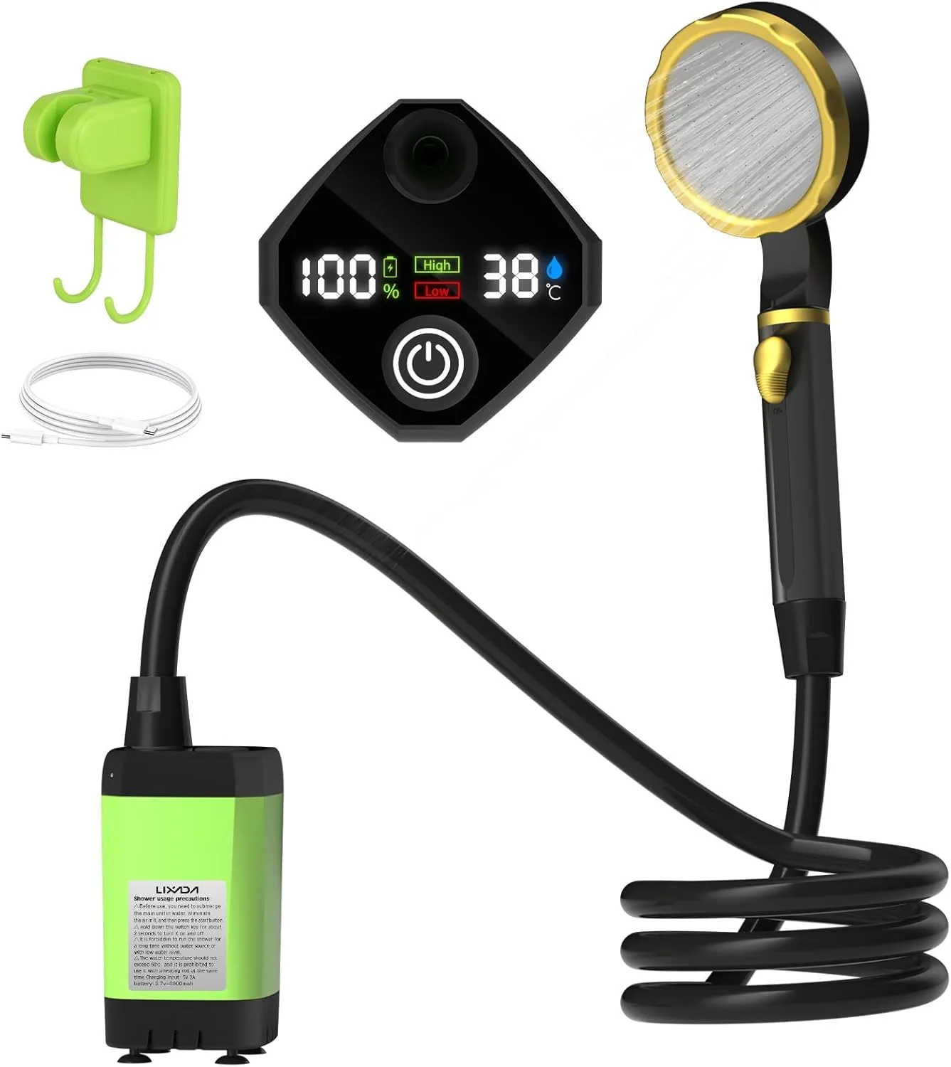 Portable Camp Shower Pump Outdoor Shower Kit with Full Screen Energy Saving Mode Customizable Full Screen for Camping