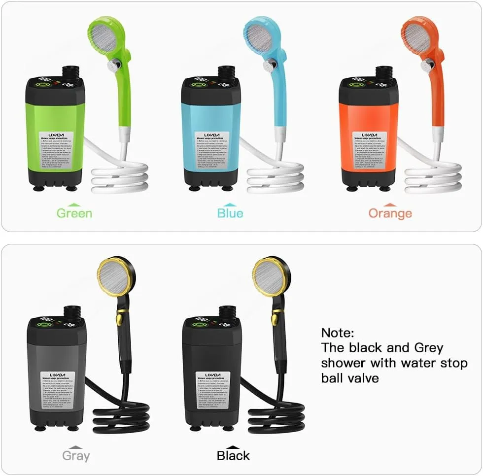 Portable Camp Shower Pump Outdoor Shower Kit with Full Screen Energy Saving Mode Customizable Full Screen for Camping