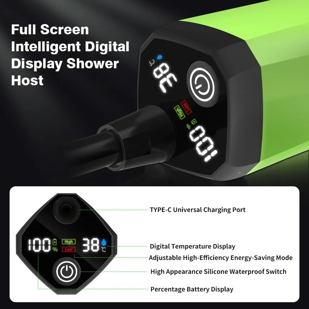 Portable Camp Shower Pump Outdoor Shower Kit with Full Screen Energy Saving Mode Customizable Full Screen for Camping
