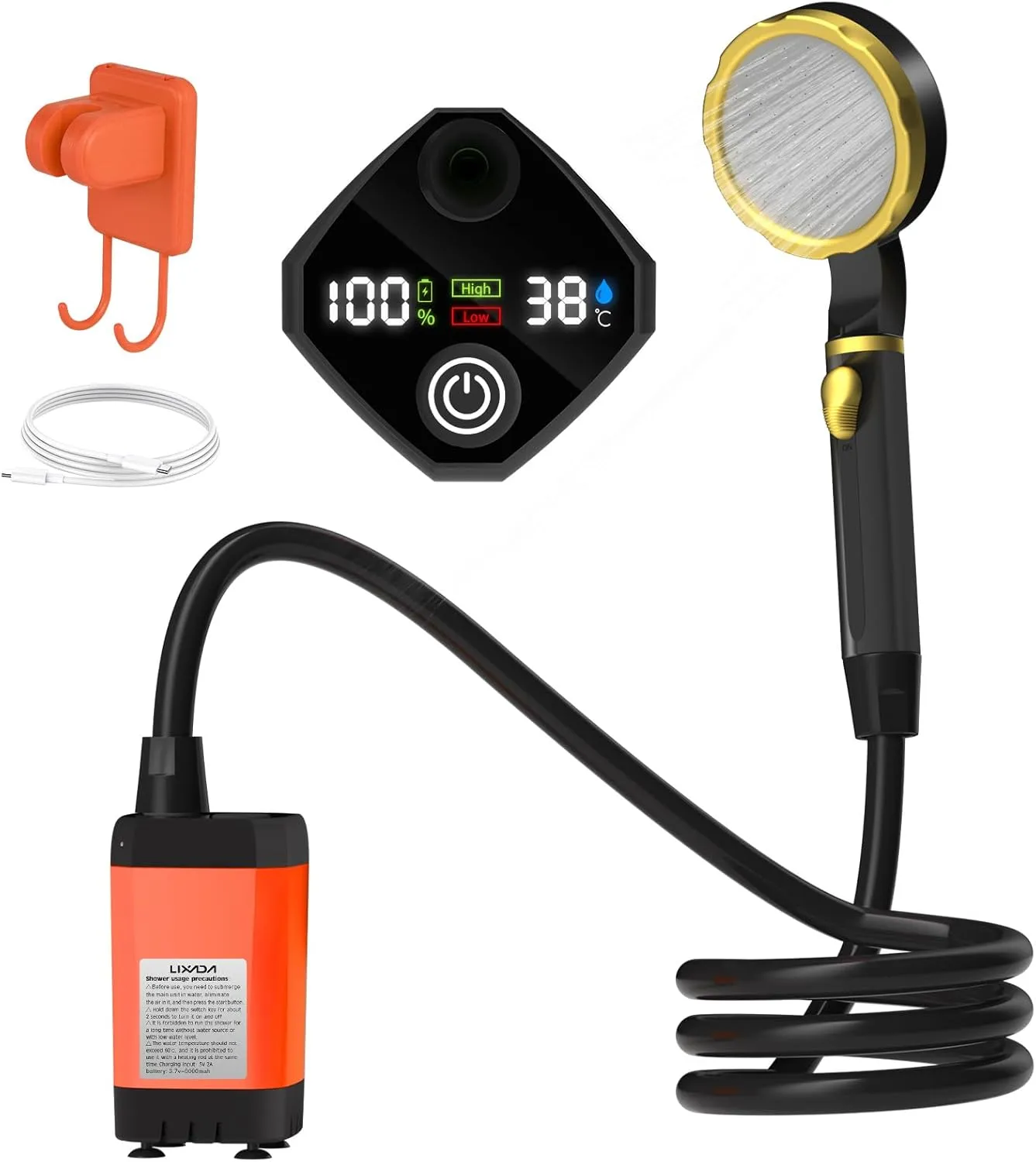 Portable Camp Shower Pump Outdoor Shower Kit with Full Screen Energy Saving Mode Customizable Full Screen for Camping