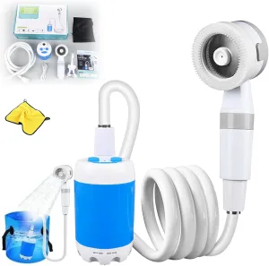 Portable Camping Shower Outdoor Camp Shower Pump, Upgrade Rechargeable Electric Shower Pump with Intelligent Digital, 2 Gear Adjustment, for Camping, RV, Pet Cleaning, Car Washing