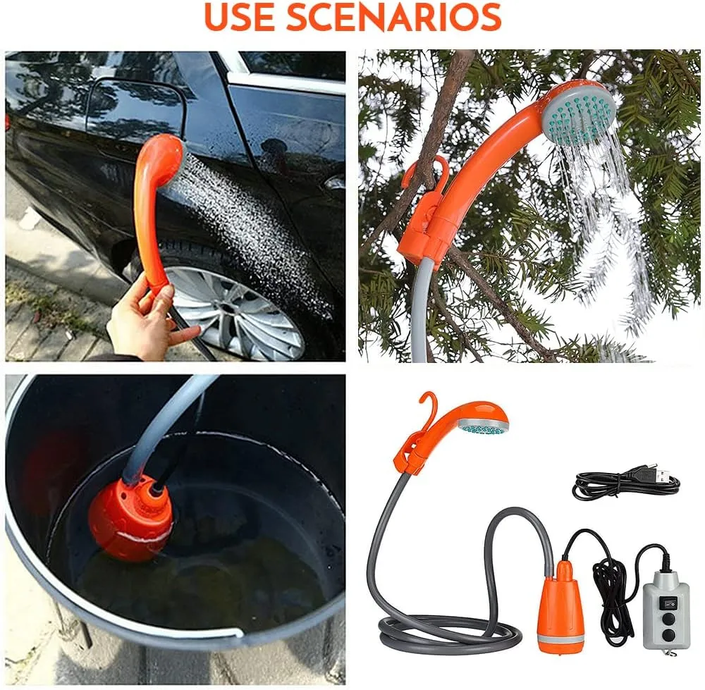 Portable Camping Shower Outdoor Camping Shower Pump Rechargeable Shower Head for Camping Hiking Traveling