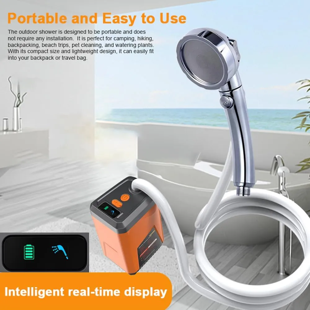 Portable Camping Shower Outdoor Electric Shower Pump Rechargeable Battery Powered Shower Waterproof Support 3 Water Modes for Camping Hiking Backpacking Travel Beach Pet Watering