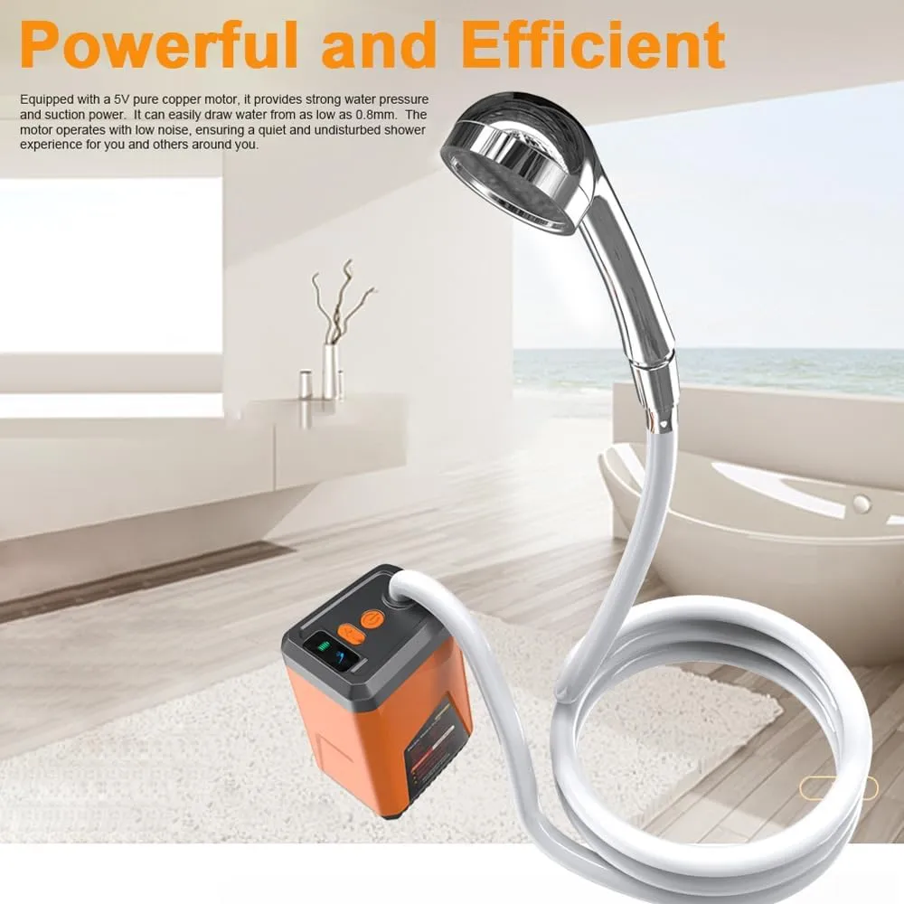 Portable Camping Shower Outdoor Electric Shower Pump Rechargeable Battery Powered Shower Waterproof Support 3 Water Modes for Camping Hiking Backpacking Travel Beach Pet Watering