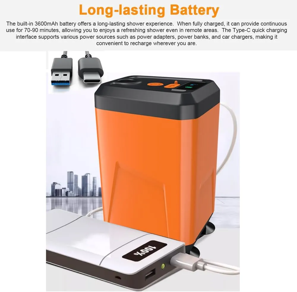 Portable Camping Shower Outdoor Electric Shower Pump Rechargeable Battery Powered Shower Waterproof Support 3 Water Modes for Camping Hiking Backpacking Travel Beach Pet Watering