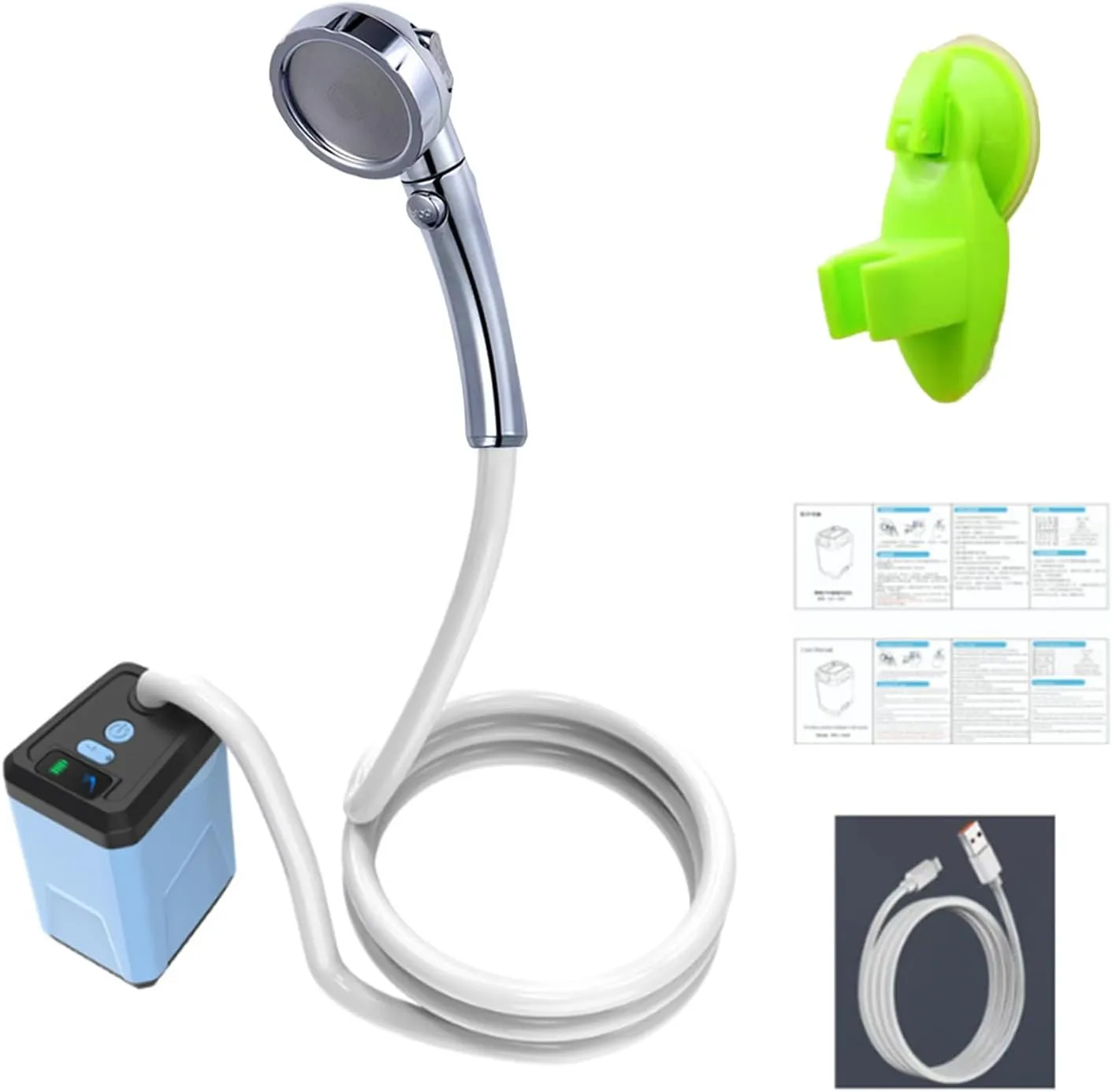 Portable Camping Shower Outdoor Handheld Electric Shower Rechargeable Electric Shower Pumps for Hiking Travel Beach