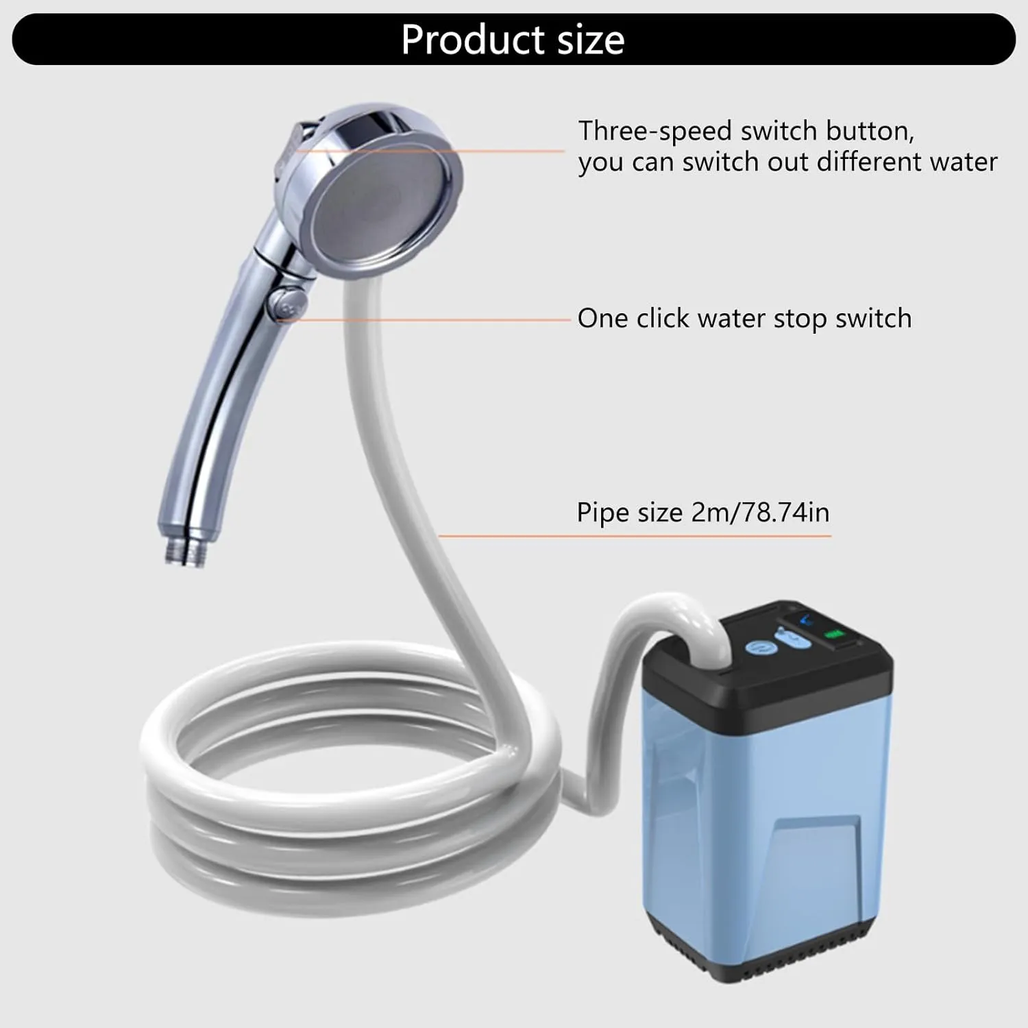 Portable Camping Shower Outdoor Handheld Electric Shower Rechargeable Electric Shower Pumps for Hiking Travel Beach
