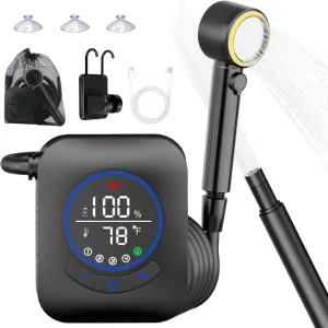 Portable Camping Shower Pump - 8000mAh Rechargeable IPX8 Waterproof Outdoor Shower with 4 Spray Modes for Travel, Car Washing, Pet Bathing & Plant Watering