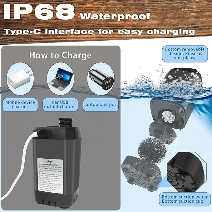 Portable Camping Shower Pump for Traveling: Water Pump with 6000mA Rechargeable Battery & Bucket for Family Camping Trip