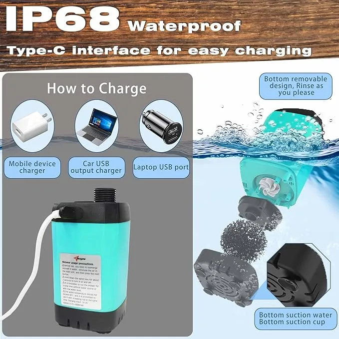 Portable Camping Shower Pump for Traveling: Water Pump with 6000mA Rechargeable Battery & Bucket for Family Camping Trip