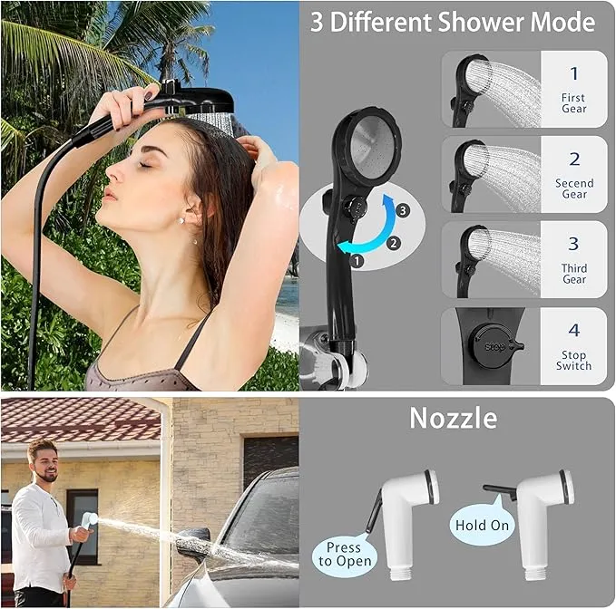 Portable Camping Shower Pump for Traveling: Water Pump with 6000mA Rechargeable Battery & Bucket for Family Camping Trip