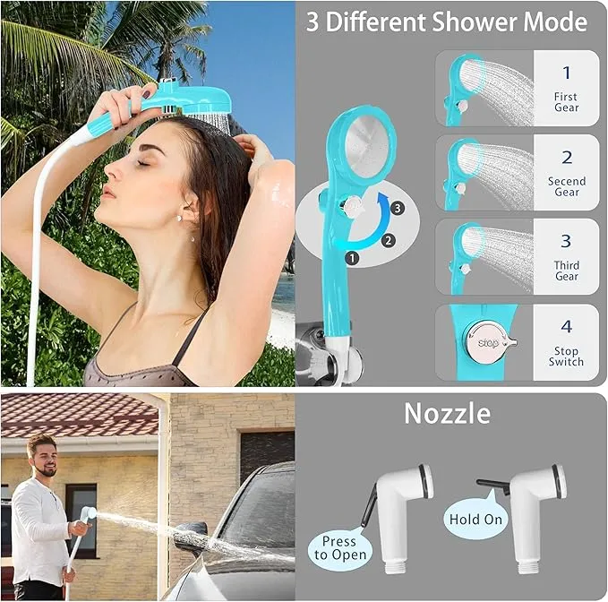 Portable Camping Shower Pump for Traveling: Water Pump with 6000mA Rechargeable Battery & Bucket for Family Camping Trip