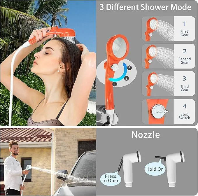 Portable Camping Shower Pump for Traveling: Water Pump with 6000mA Rechargeable Battery & Bucket for Family Camping Trip