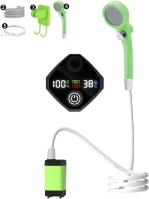Portable Camping Shower Pump Rechargeable Electric Shower Pump Intelligent Digital Display for Outdoor Travel Hiking