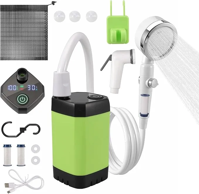 Portable Camping Shower,6000mAh Upgraded Rechargeable Outdoor Camp Shower Pump with Intelligent Digital Display,Camping Shower & Nozzle for Traveling(2 Mode)