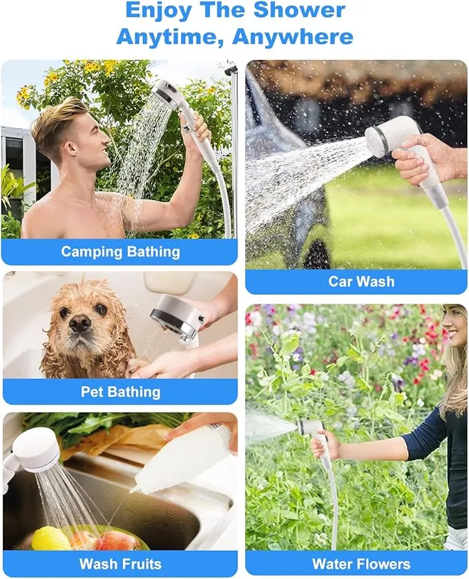 Portable Camping Shower,6000mAh Upgraded Rechargeable Outdoor Camp Shower Pump with Intelligent Digital Display,Camping Shower & Nozzle for Traveling(2 Mode)